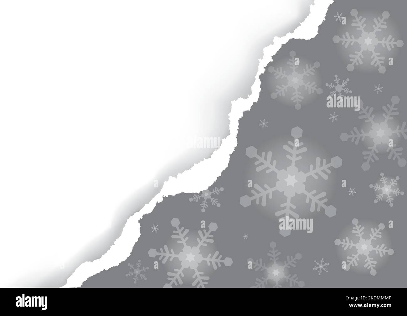 Carta strappata di Natale, sfondo grigio con fiocchi di neve. Illustrazione dello sfondo della carta di natale con spazio per il testo o l'immagine. Vettore disponibile. Illustrazione Vettoriale