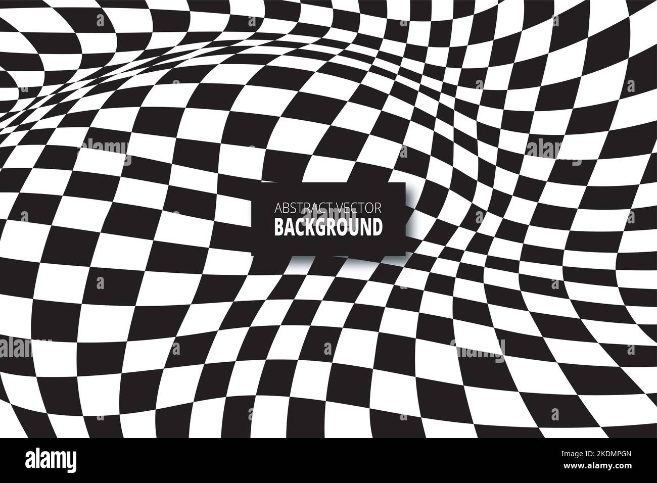 Astratto sfondo a scacchi in bianco e nero. Pattern geometrico con effetto di distorsione visiva. Illustrazione Vettoriale