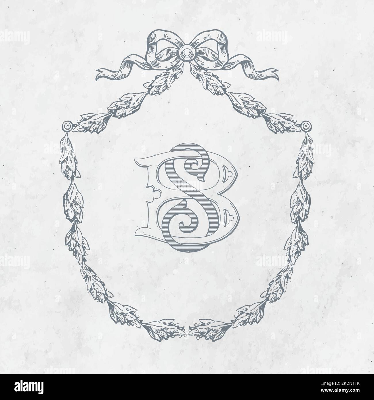 Monogramma vintage Wedding Wreath Monogramma Logo Interlock - abbozzato - monogramma - SB iniziale monogramma a due lettere Illustrazione Vettoriale