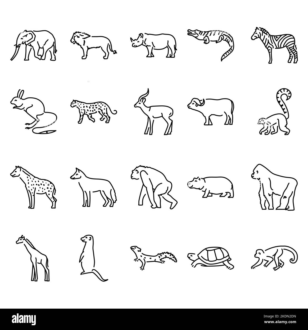 Animali africani icone di linea a colori. Pittogrammi per la pagina Web Illustrazione Vettoriale
