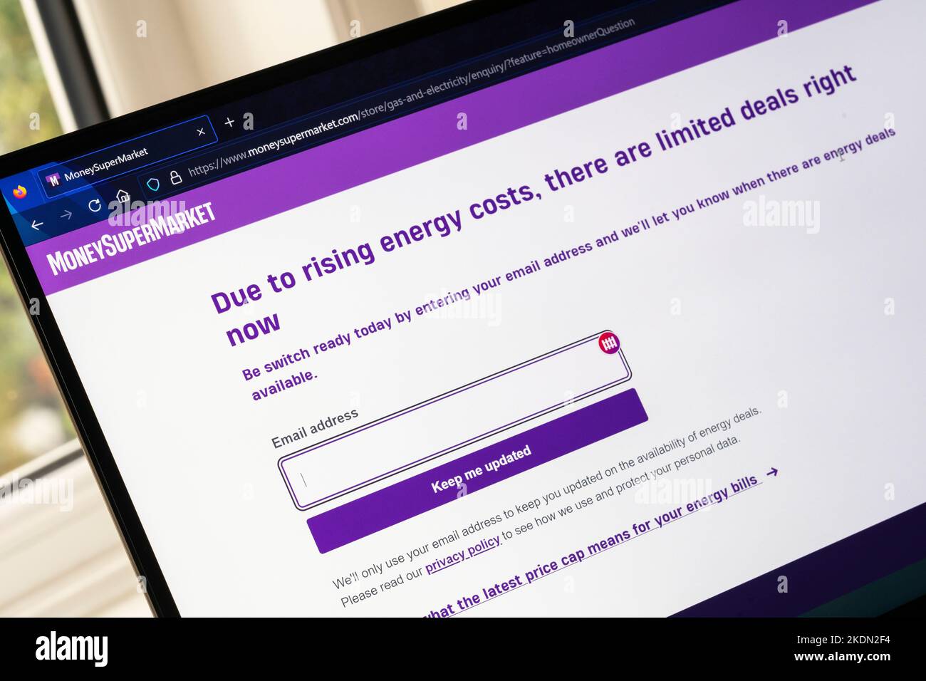 Money Supermarket Energy comparative website, che avverte che a causa dell'aumento dei costi energetici, sono disponibili offerte limitate per il fornitore di switch Foto Stock