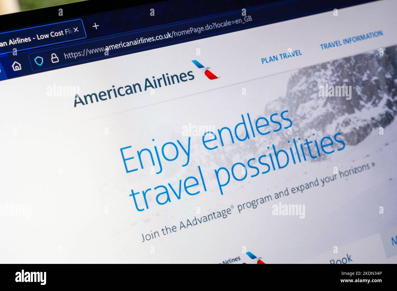 Pagina di prenotazione dei voli sul sito Web per American Airlines - una delle principali compagnie aeree statunitensi e la più grande al mondo se misurata in base alle dimensioni della flotta Foto Stock