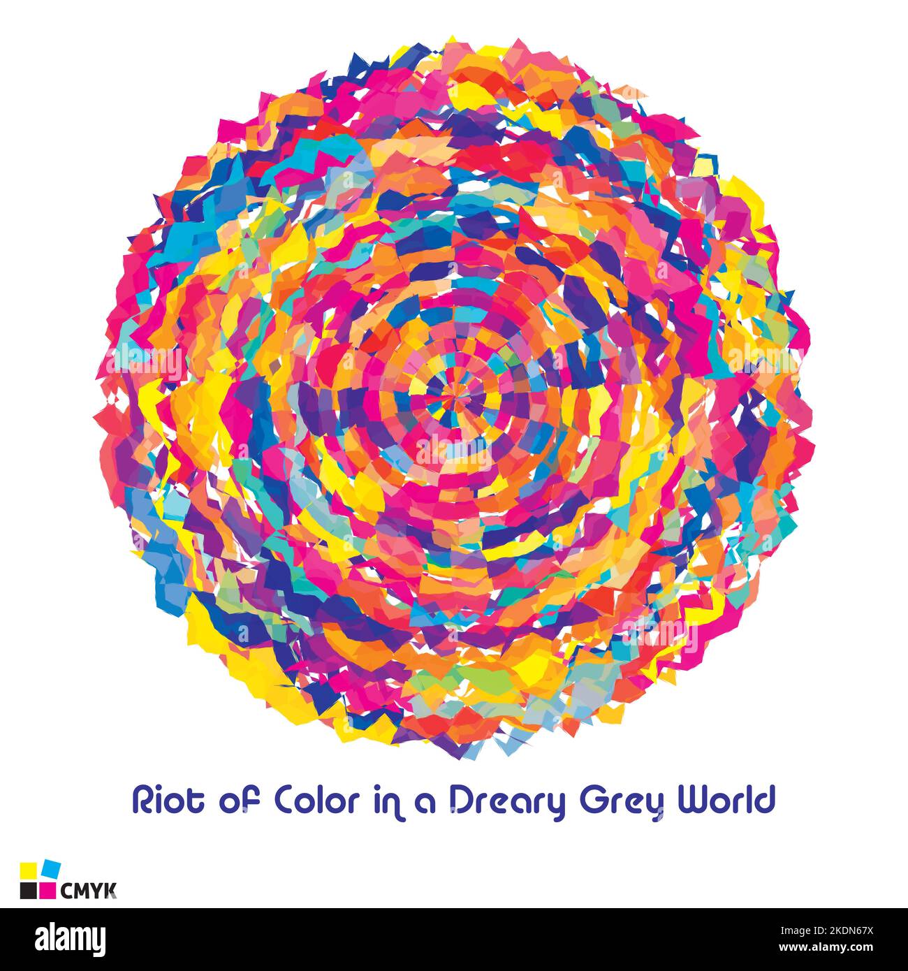 Tumulto di colori. Colori luminosi artistici cerchio. Illustrazione per la t-shirt. Modalità colore CMYK Illustrazione Vettoriale