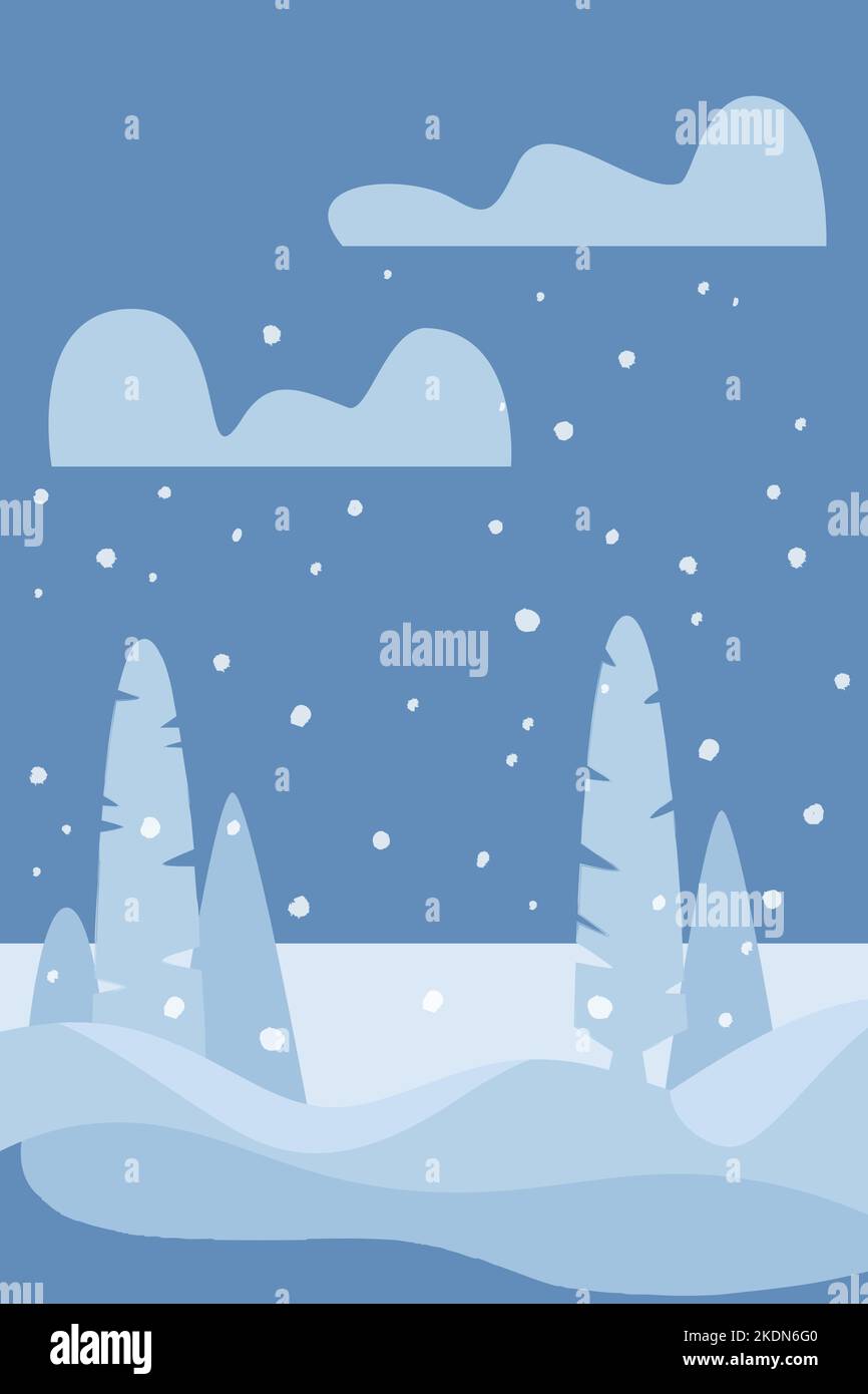 paesaggio invernale con colline e alberi dal cielo scuro Illustrazione Vettoriale
