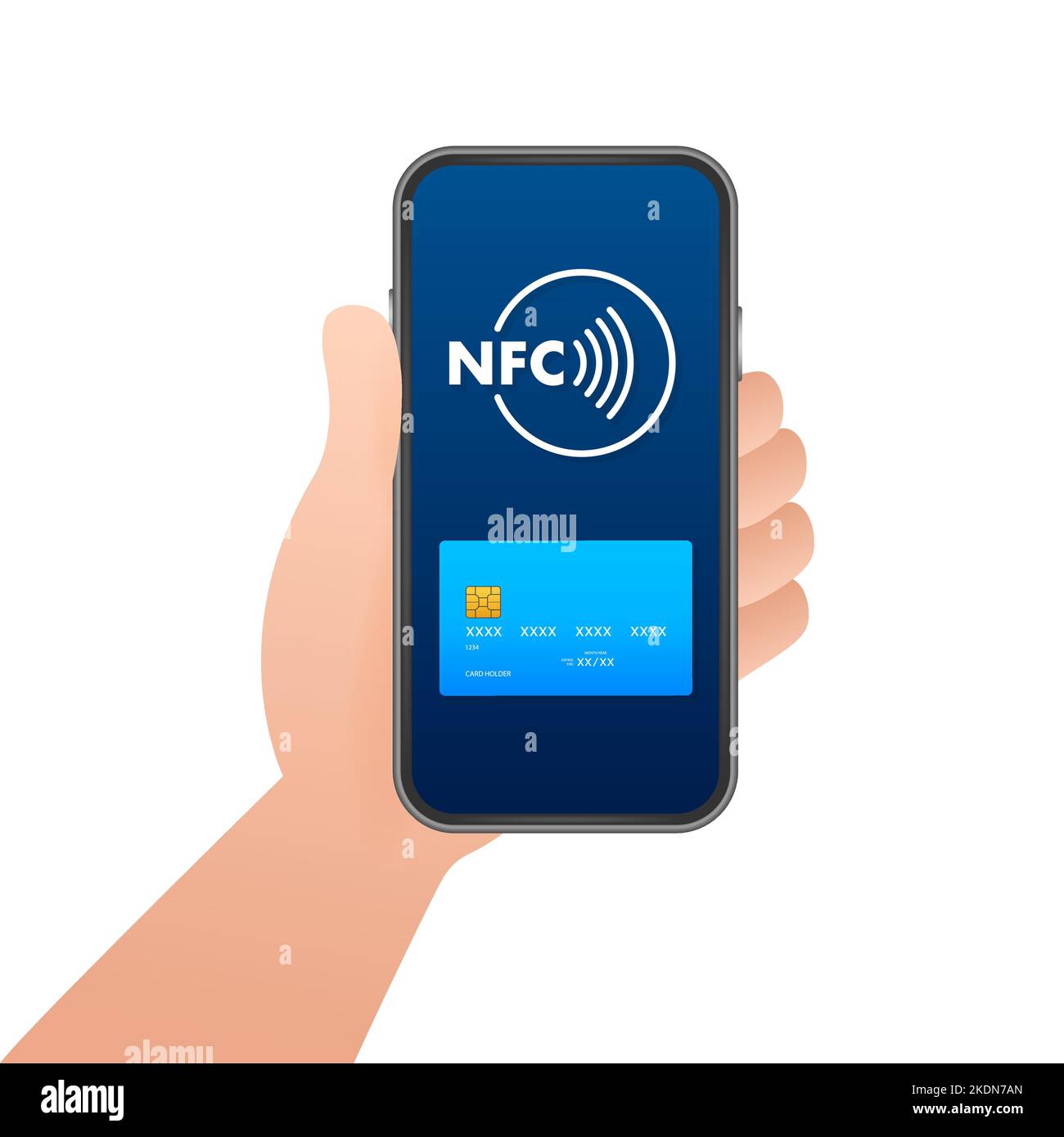 Logo del segno di pagamento senza contatto. Tecnologia NFC. Illustrazione di stock vettoriale. Illustrazione Vettoriale