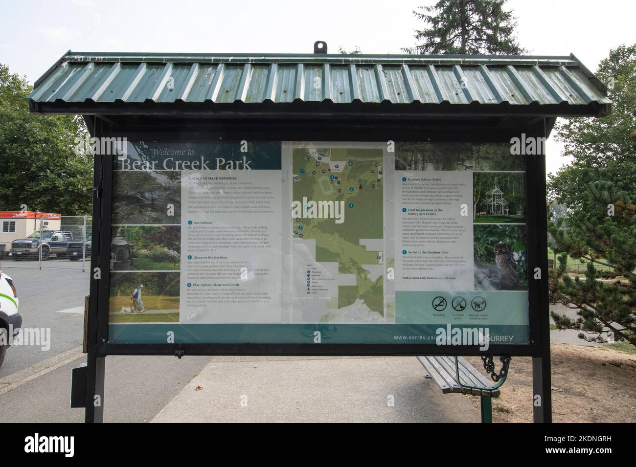 Cartello Bear Creek Park a Surrey, British Columbia, Canada Foto Stock