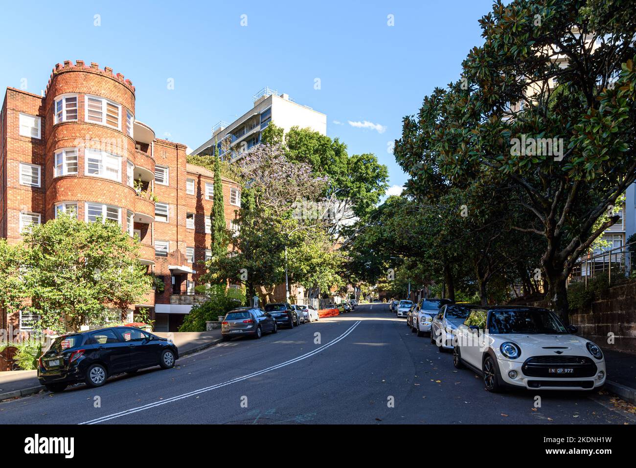 Ithaca Road nel sobborgo di Elizabeth Bay di Sydney, Australia Foto Stock