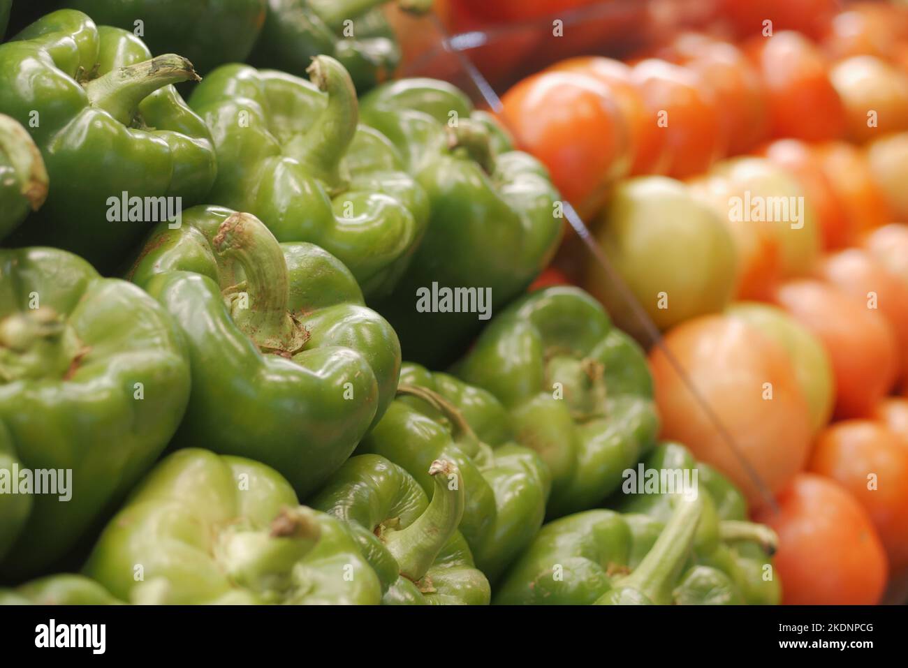 espositore in capsicum di colore verde in vendita Foto Stock