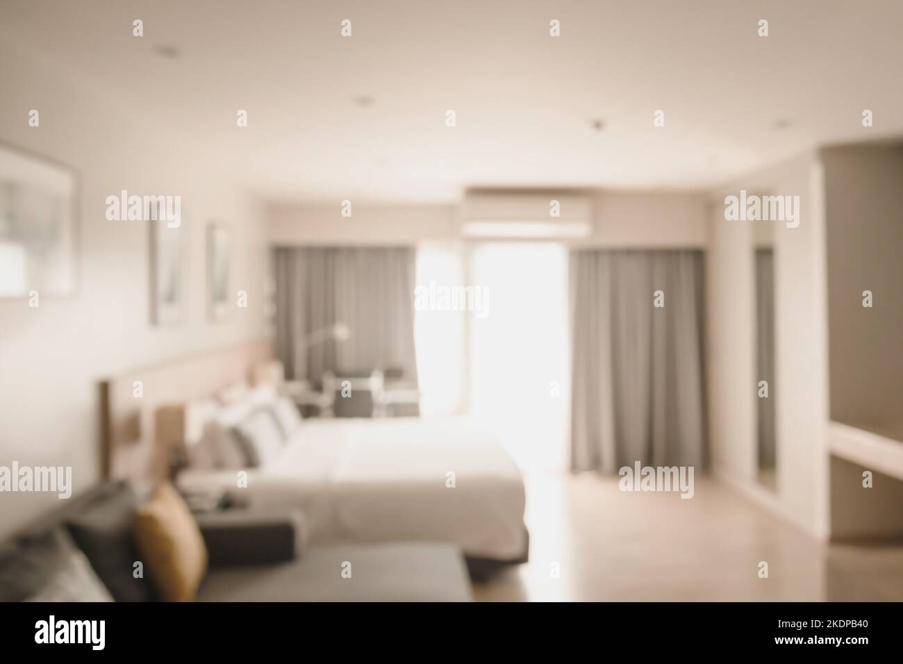 blur hotel riposo camera da letto casa interni caldo pulito per sfondo astratto Foto Stock