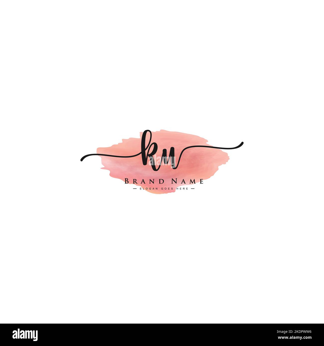 Modello del logo vettoriale KU della lettera iniziale in stile Watercolor Signature Illustrazione Vettoriale