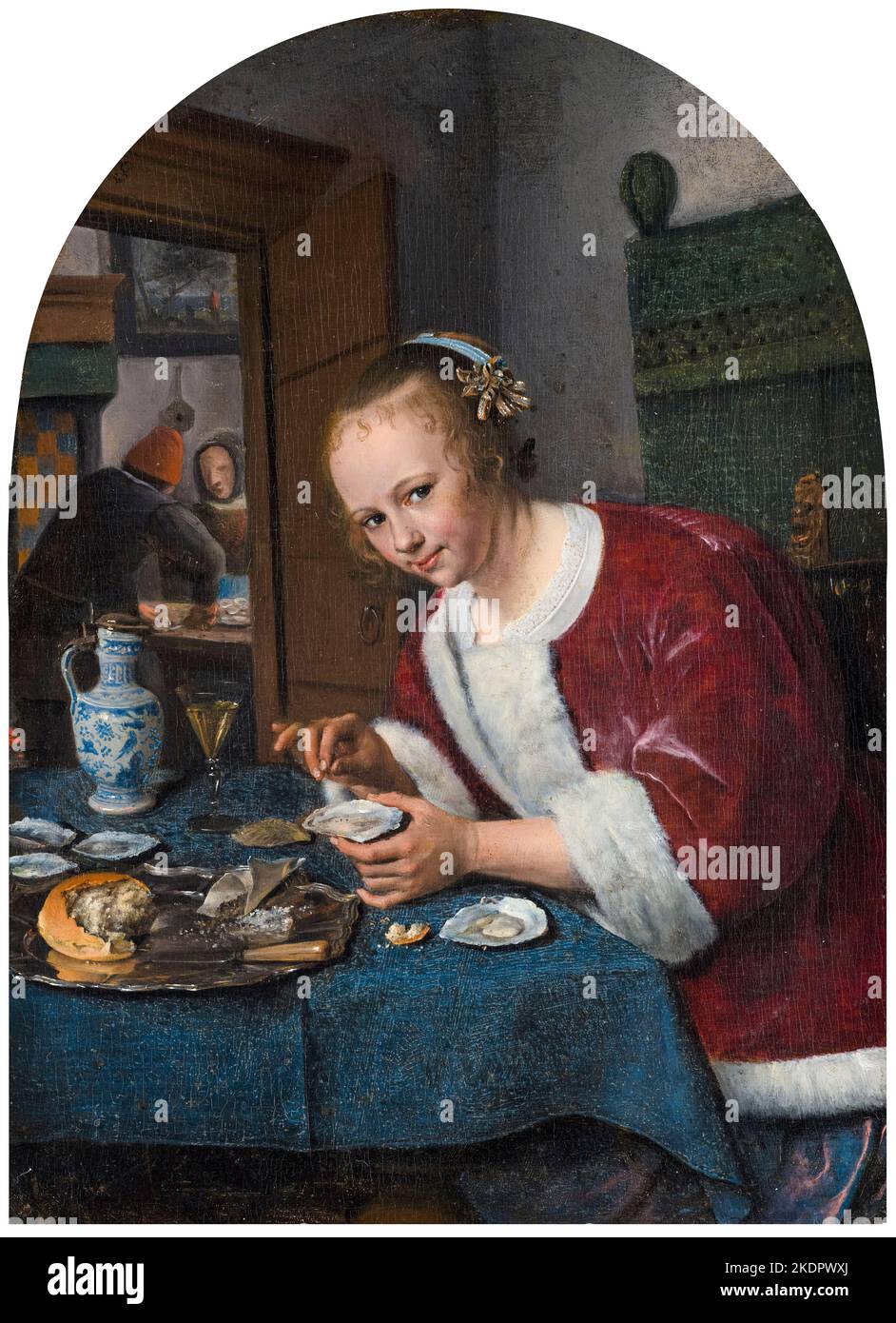 Jan Steen, ragazza mangiare ostriche, pittura in olio su pannello, 1658 Foto Stock