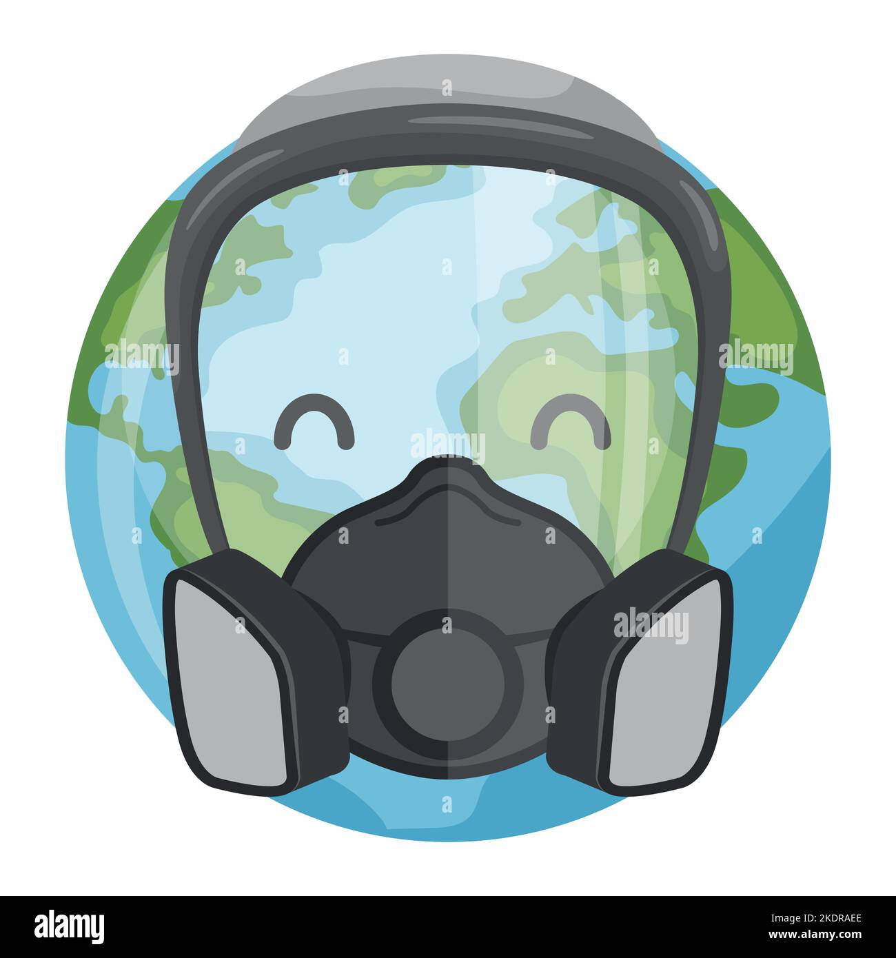 Cartoon planet Earth design con maschera respiratoria per la giornata della terra, giornata nazionale della prevenzione dell'inquinamento, giornata mondiale dell'ambiente. Concetto di prevenzione di nuovo Illustrazione Vettoriale