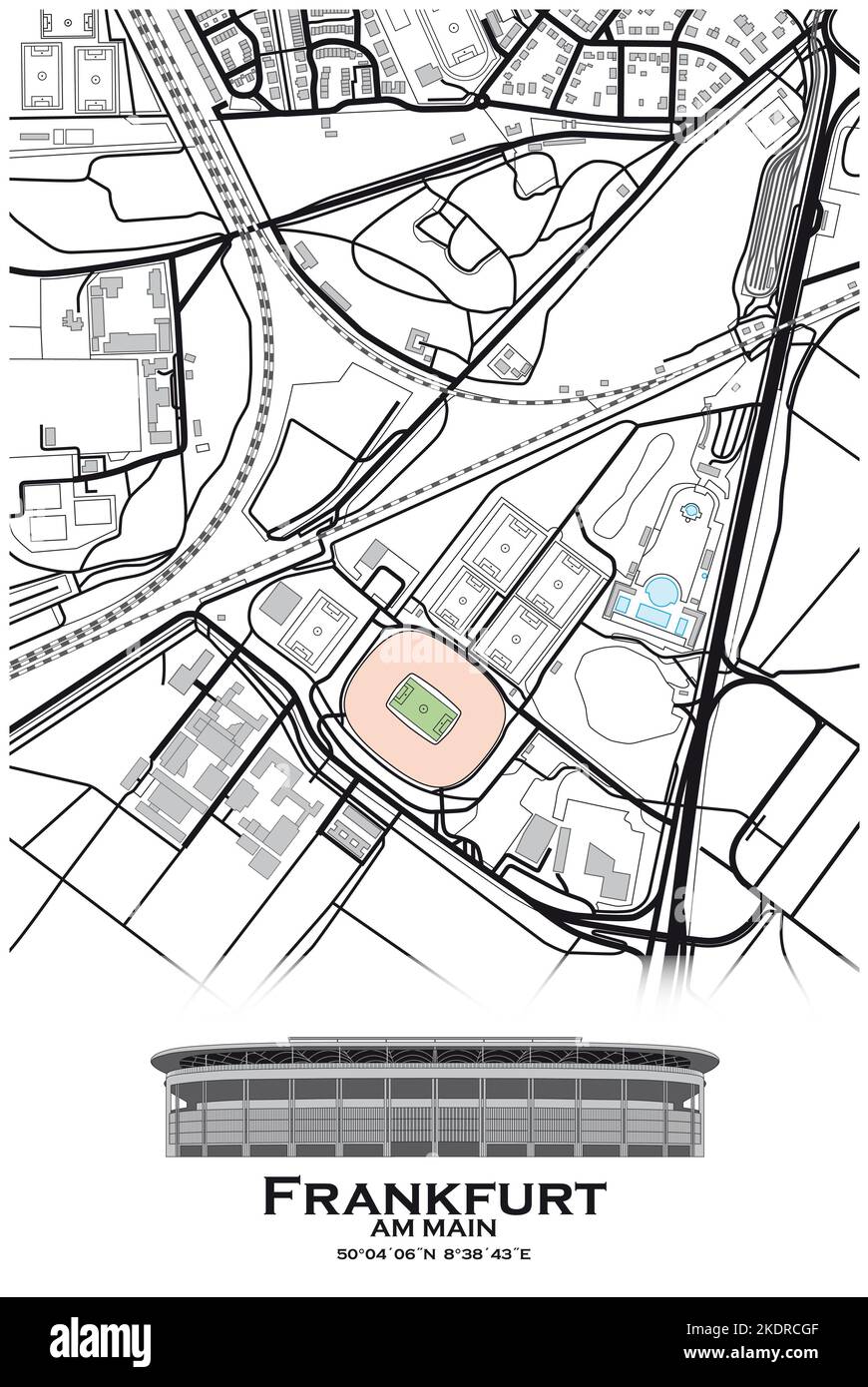 Mappa dello stadio di calcio a Francoforte sul meno, Germania Foto Stock