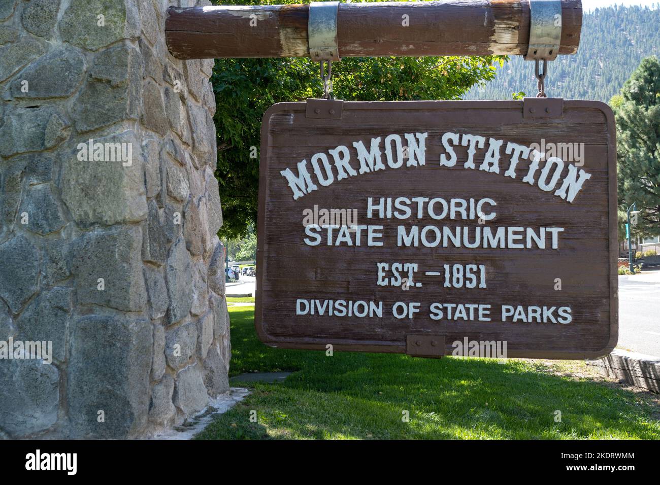 Genova, NV, USA. 2022-09-17. Segnale, il Mormon Station Historic Park, monumento statale Foto Stock