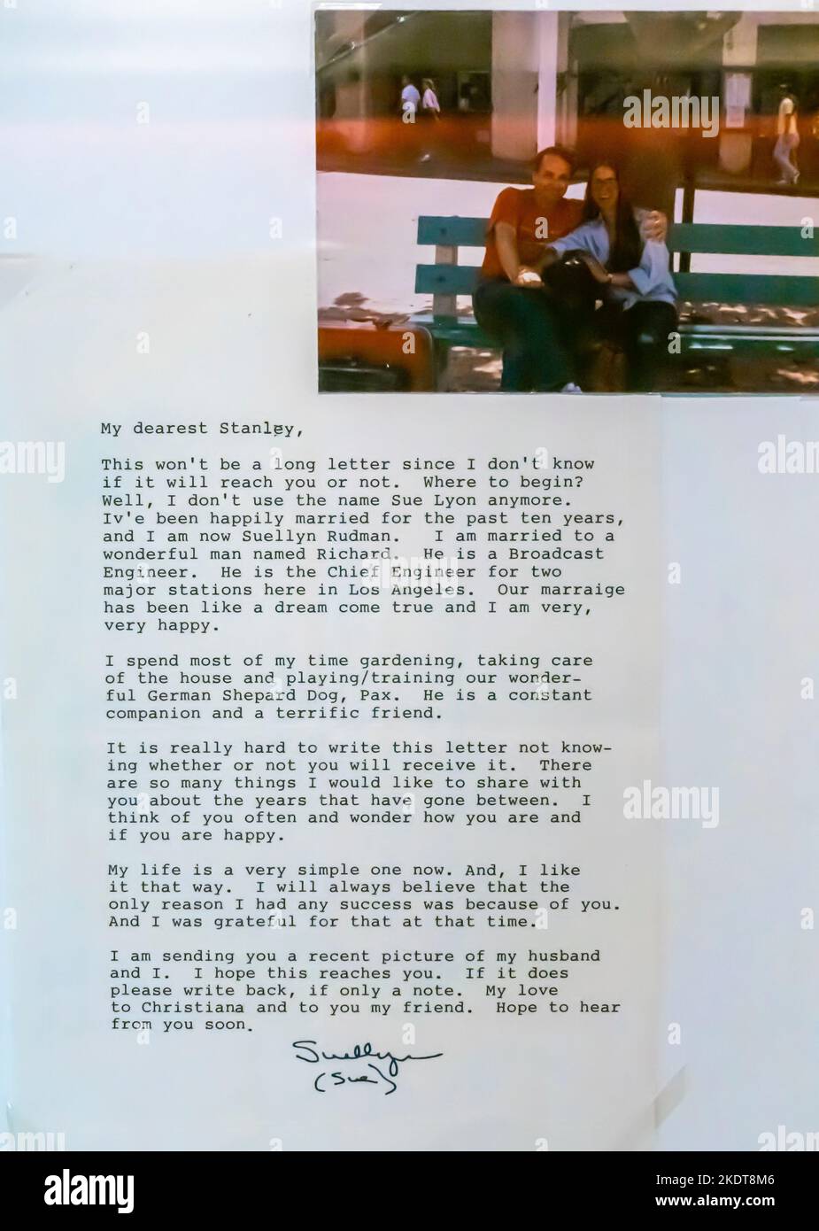 Lettera da sue Lyon, la stella di Lolita, 1962, a Stanley Kubrick Foto Stock