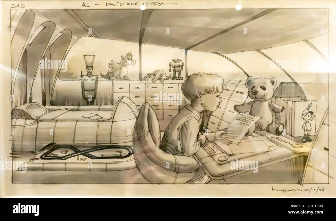 Disegni di progettazione di produzione per A.I. dell'artista Fangorn assunto da Stanley Kubrick che è stato originariamente allegato al progetto Foto Stock