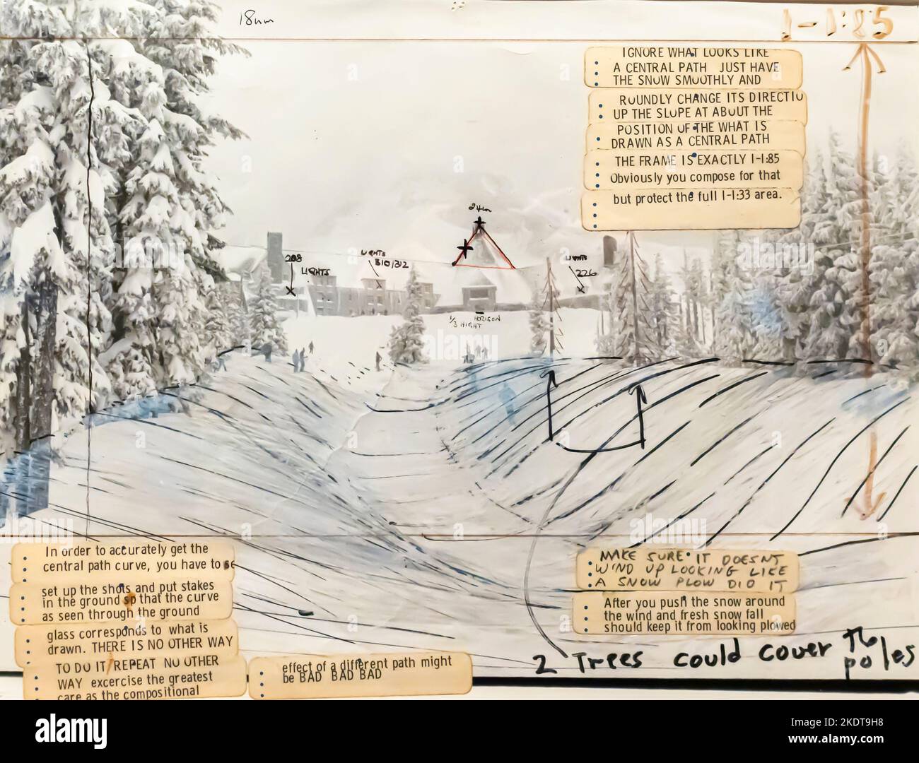 Stanley Kubrick disegno e note su come sparare un hotel in The Shining. Foto Stock