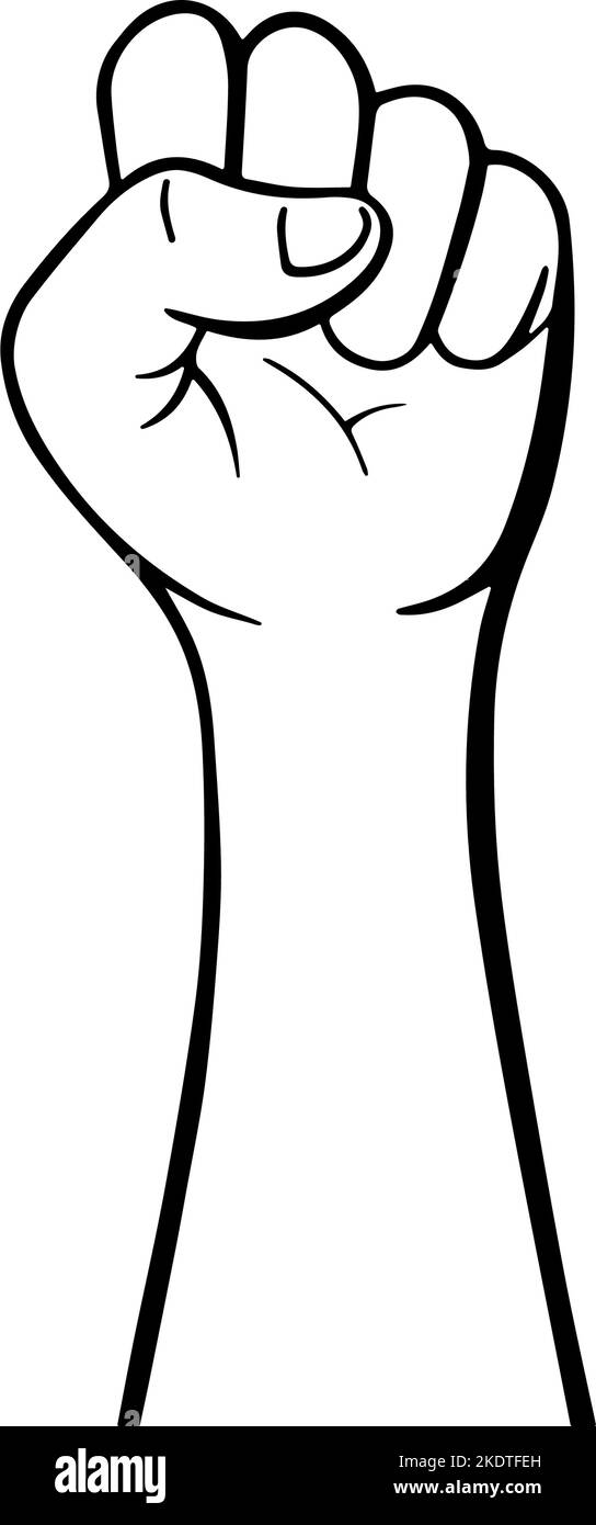 Dimostrazione, rivoluzione, protesta sollevata pugno braccio con spazio copia. ARM silhouette lotta per il concetto di diritti..Fist che punta su illustrazione vettoriale. Illustrazione Vettoriale