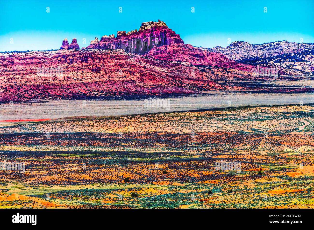 Coloratissimo deserto dipinto giallo Grass Lands arenaria arancione Red Fiery Furnace Arches National Park Moab Utah USA Southwest. Foto Stock