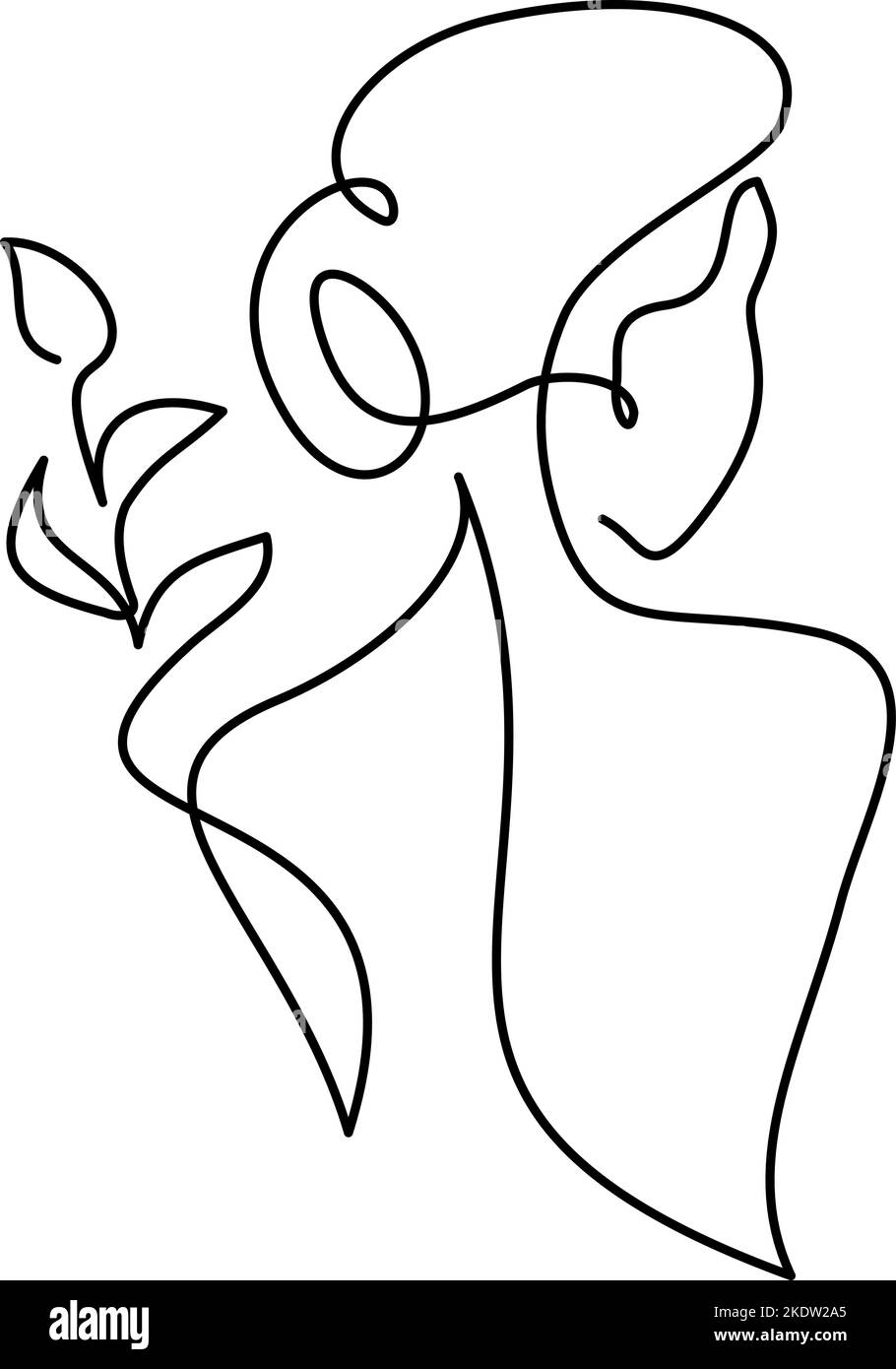Donna elegante con logo di pianta disegno a una linea Illustrazione Vettoriale
