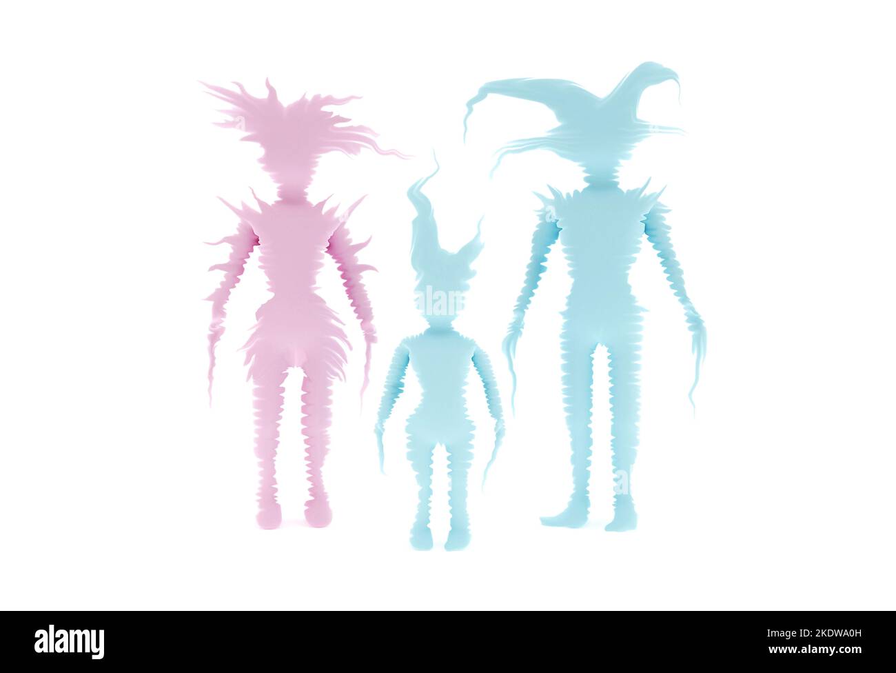 Famiglia incredibile, persone insolite, super eroi con capelli lunghi, rendering 3d Foto Stock