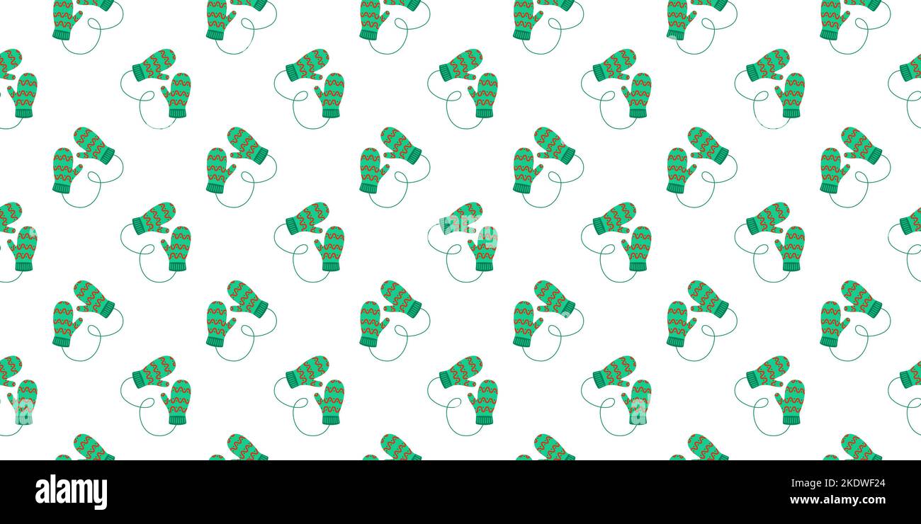Coppie di mezzituna a maglia senza cuciture. Guanti di lana intimi sfondo. Inverno, Natale o Capodanno disegno per scrapbooking o carta da imballaggio, tovagliolo, tovaglia. Illustrazione piatta vettoriale Illustrazione Vettoriale