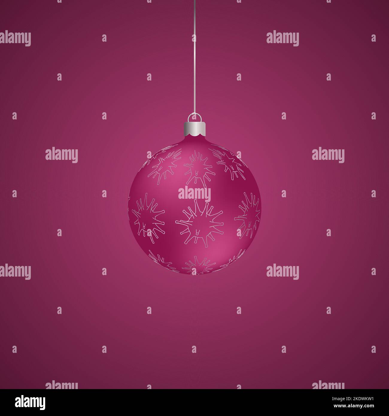 Albero di Natale giocattolo. Palla di vetro e coronavirus. Ornamento del virus. Illustrazione vettoriale a colori. Sfondo rosa isolato. Illustrazione Vettoriale