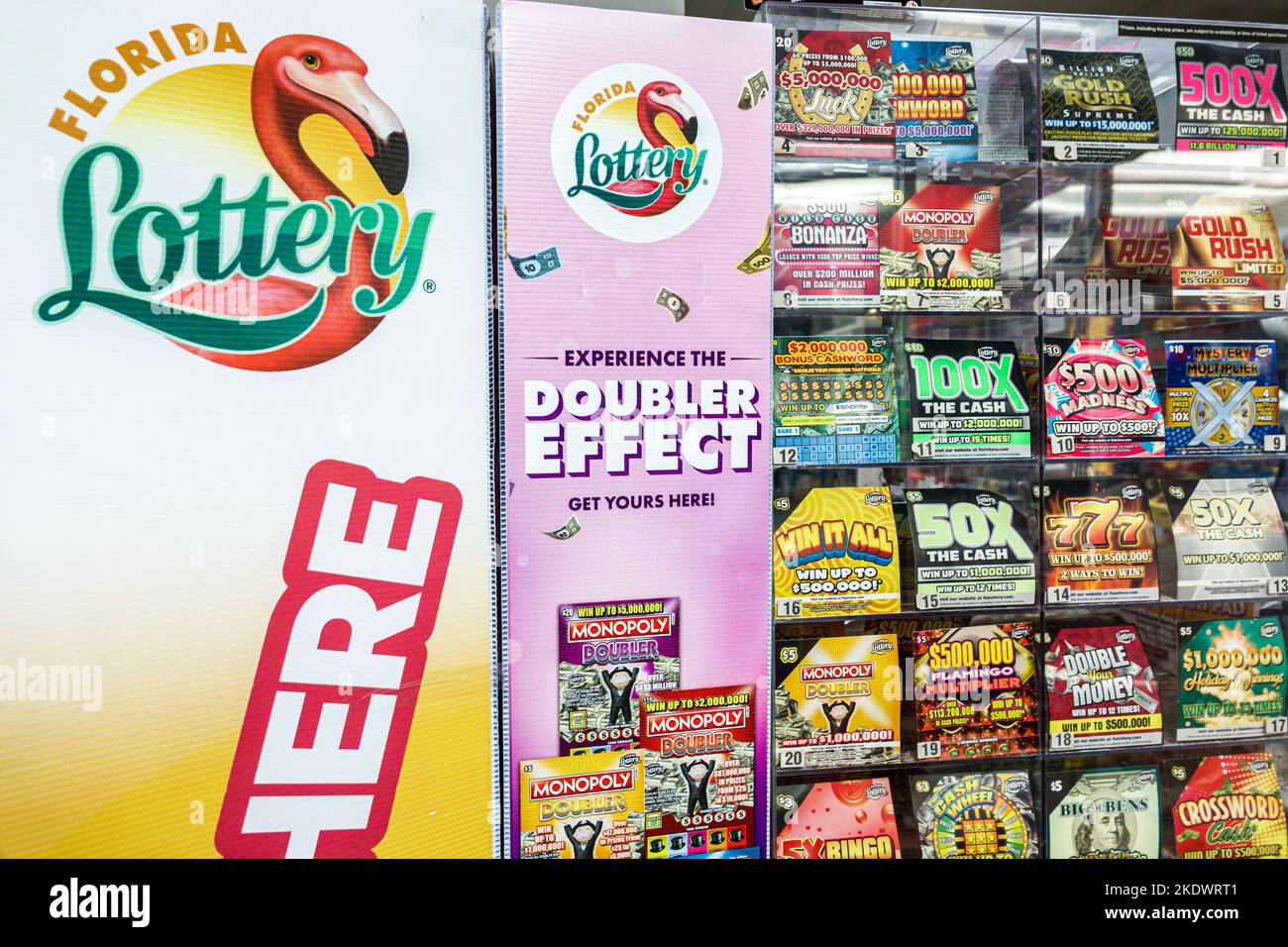 Miami Beach Florida, North Beach Collins Avenue, Christal Food Store minimarket bodega drogheria, Florida Lottery fornitore promozione display Foto Stock
