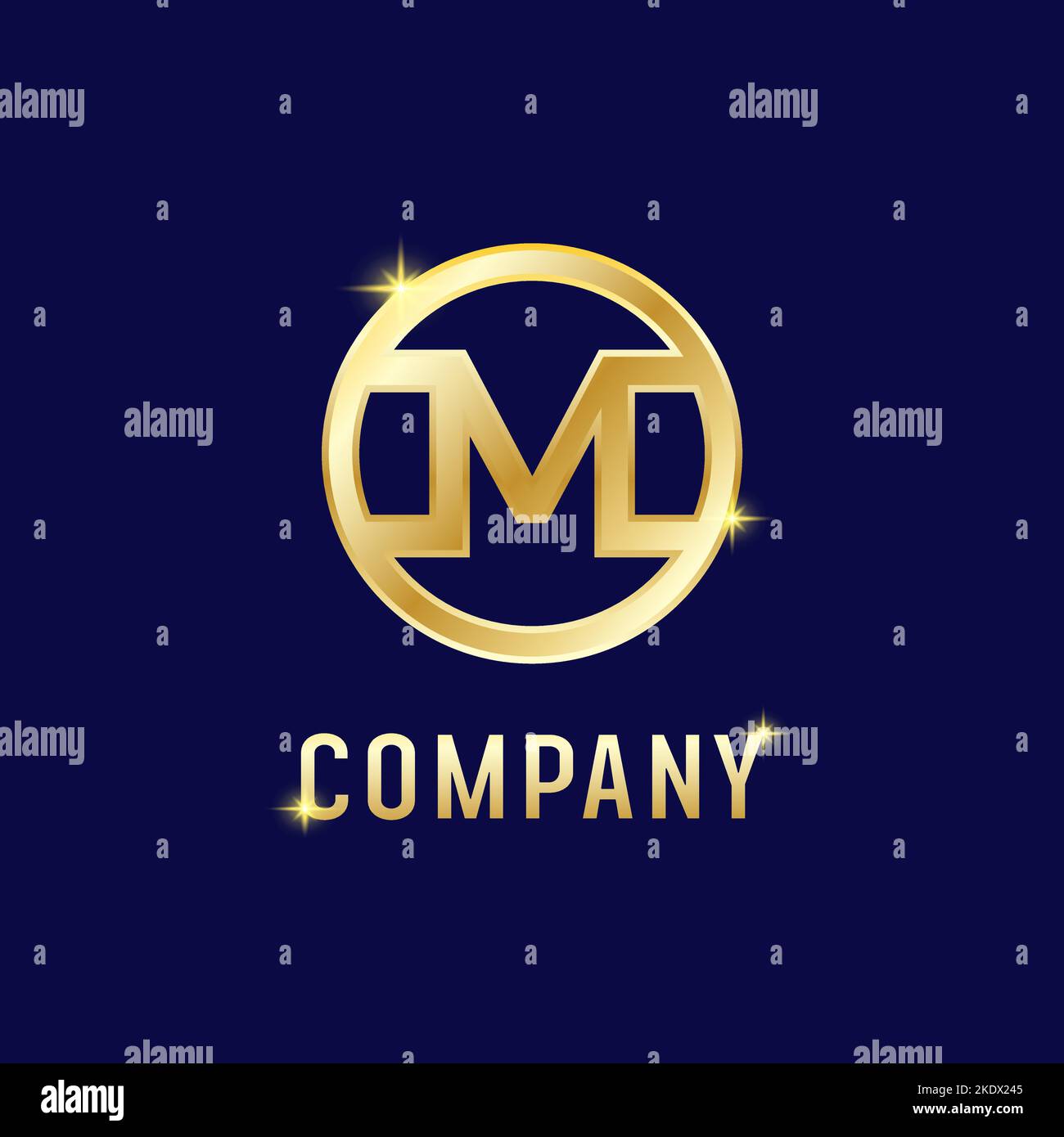 Lettera d'oro M. Emblem Alphabet Logo Design Template Illustrazione Vettoriale