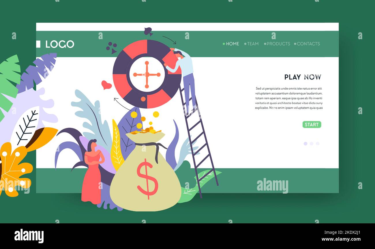 Jackpot online casino win web page template vettoriale giocare carte gioco d'azzardo gioco giocatore sito internet Illustrazione Vettoriale