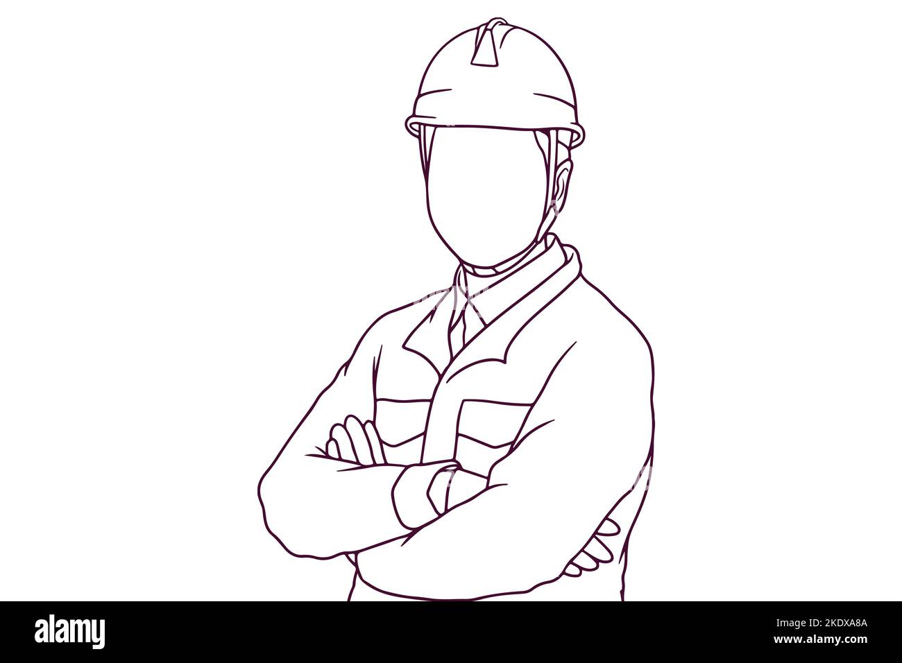 ingegnere con braccia incrociate disegno a mano vettore stile illustrazione Illustrazione Vettoriale