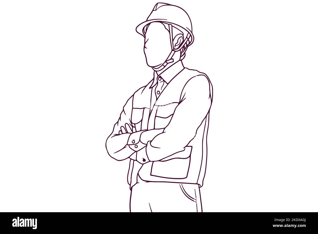 ingegnere con disegno a mano a braccio incrociato disegno vettore stile Illustrazione Vettoriale