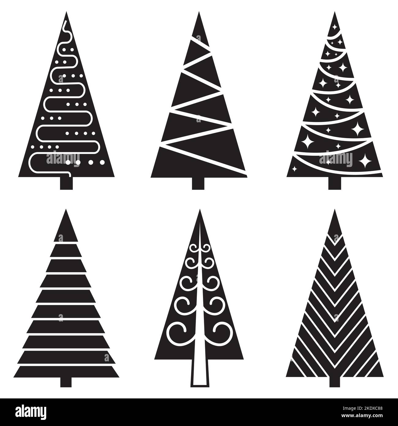 Set di natale albero doodle illustrazione disegnata a mano vettore linea di schizzo. Illustrazione Vettoriale