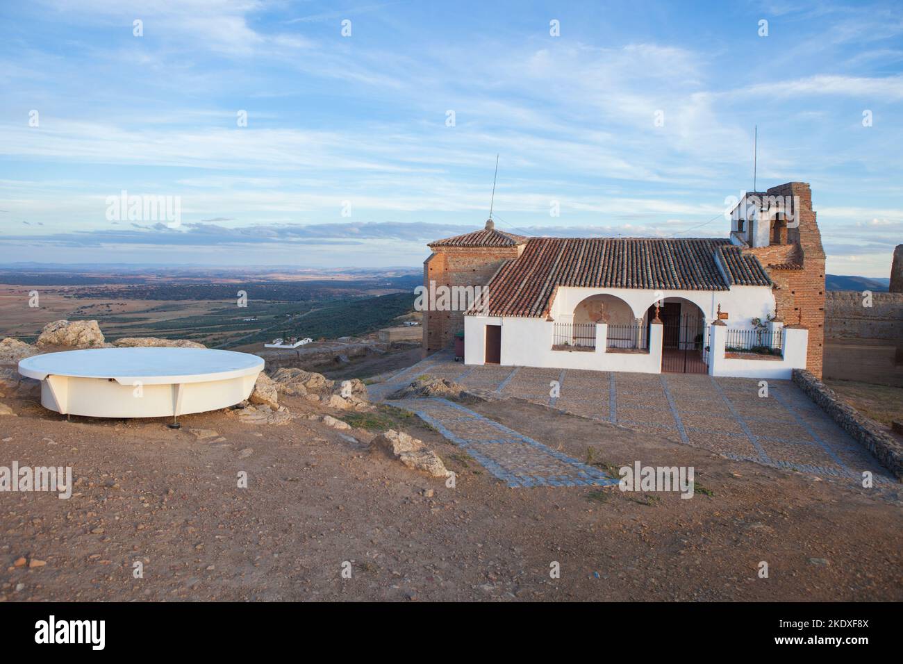 Punto di vista mappa stella Reina al tramonto. Cittadella musulmana, Badajoz, Estremadura, Spagna Foto Stock