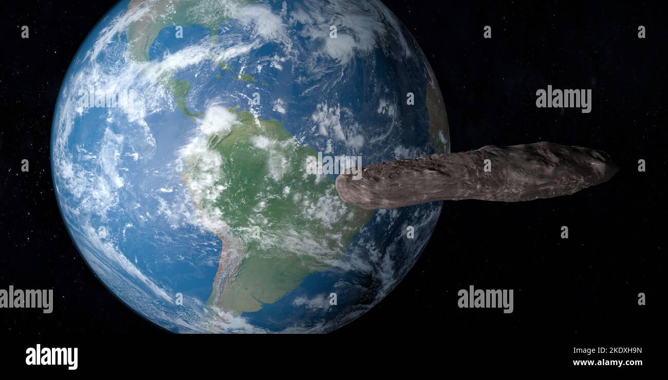 Oumuamua, oggetto interstellare, orbitante vicino al pianeta terra Foto Stock
