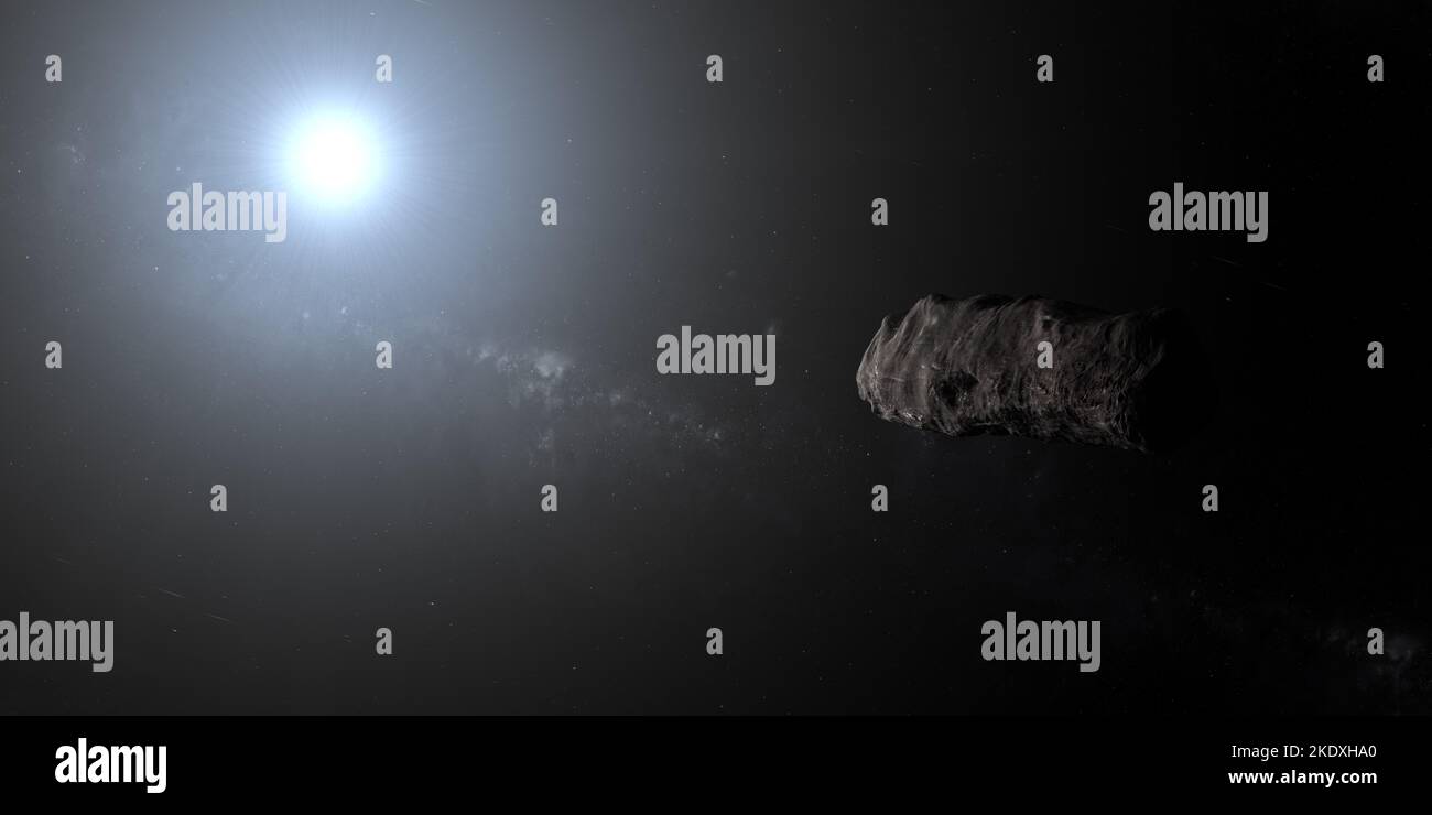 Oumuamua, oggetto interstellare, orbitante nello spazio esterno Foto Stock