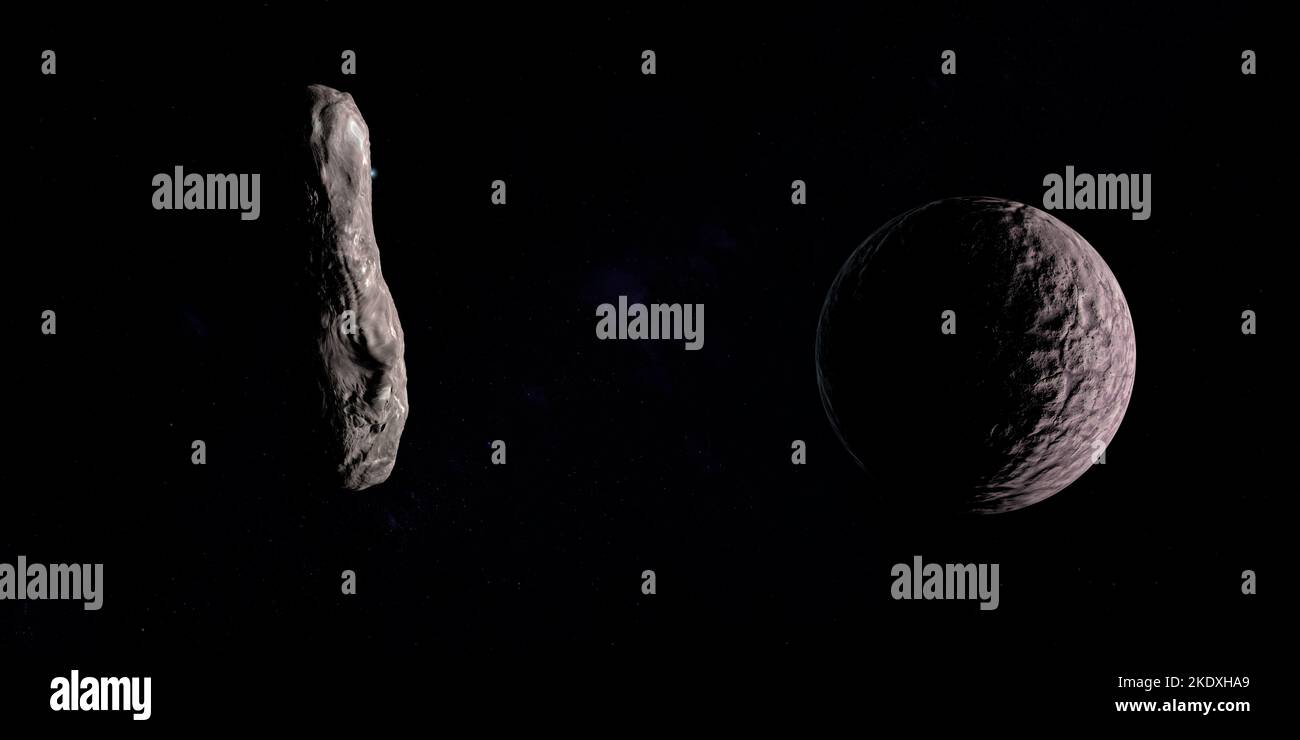 Oumuamua, oggetto interstellare, orbitante vicino al pianeta nano di Gonggong Foto Stock