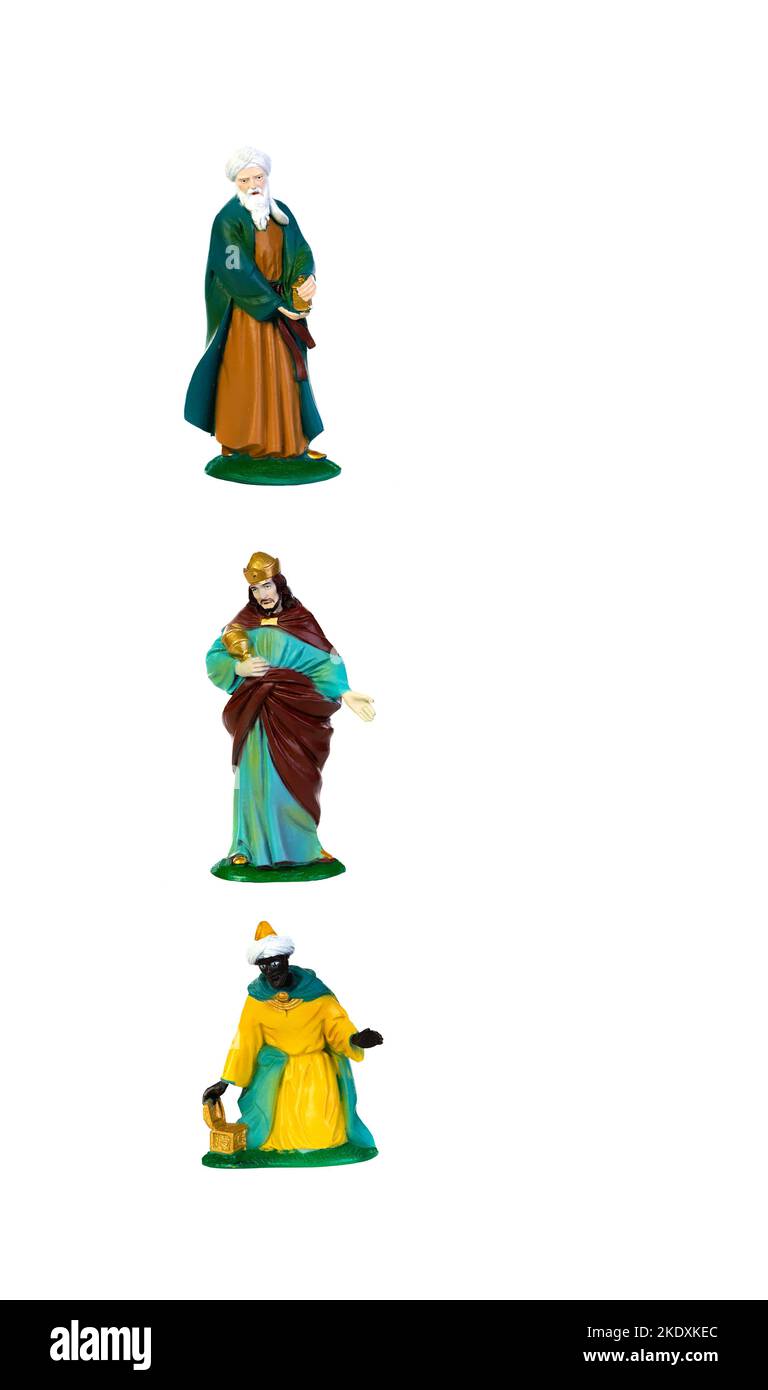 La magia di Natale. Figura in ceramica dei saggi isolati su sfondo bianco Foto Stock