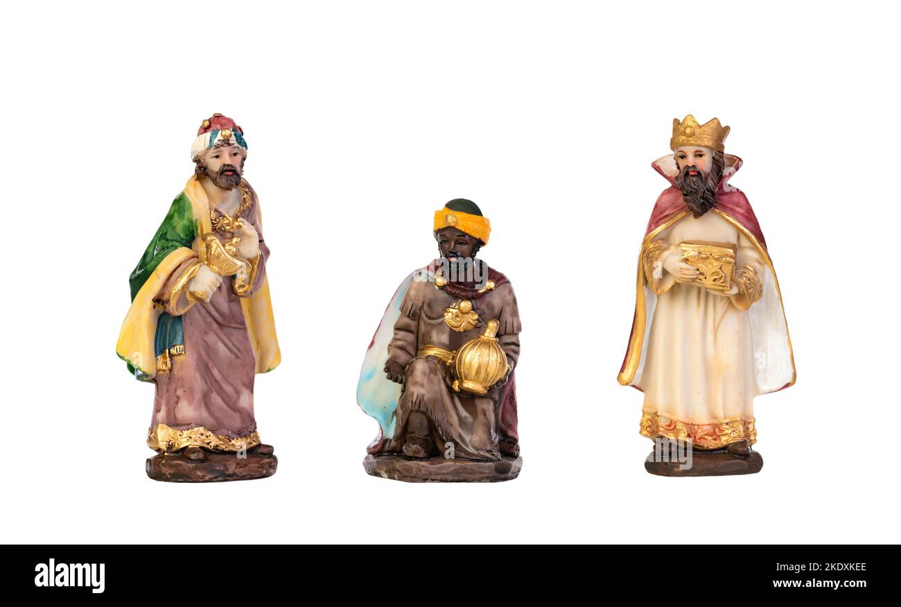 La magia di Natale. Figura in ceramica dei saggi isolati su sfondo bianco Foto Stock