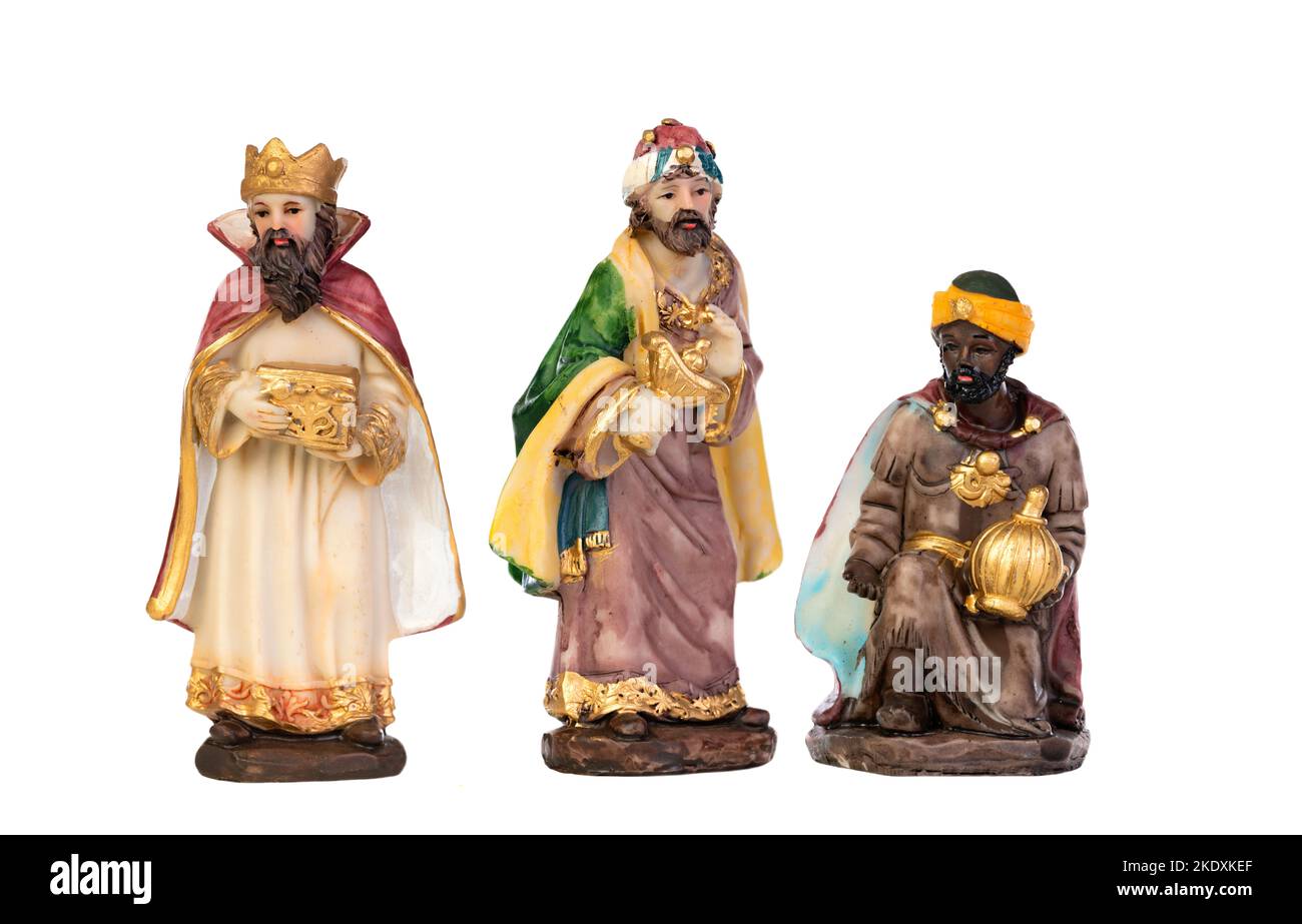La magia di Natale. Figura in ceramica dei saggi isolati su sfondo bianco Foto Stock