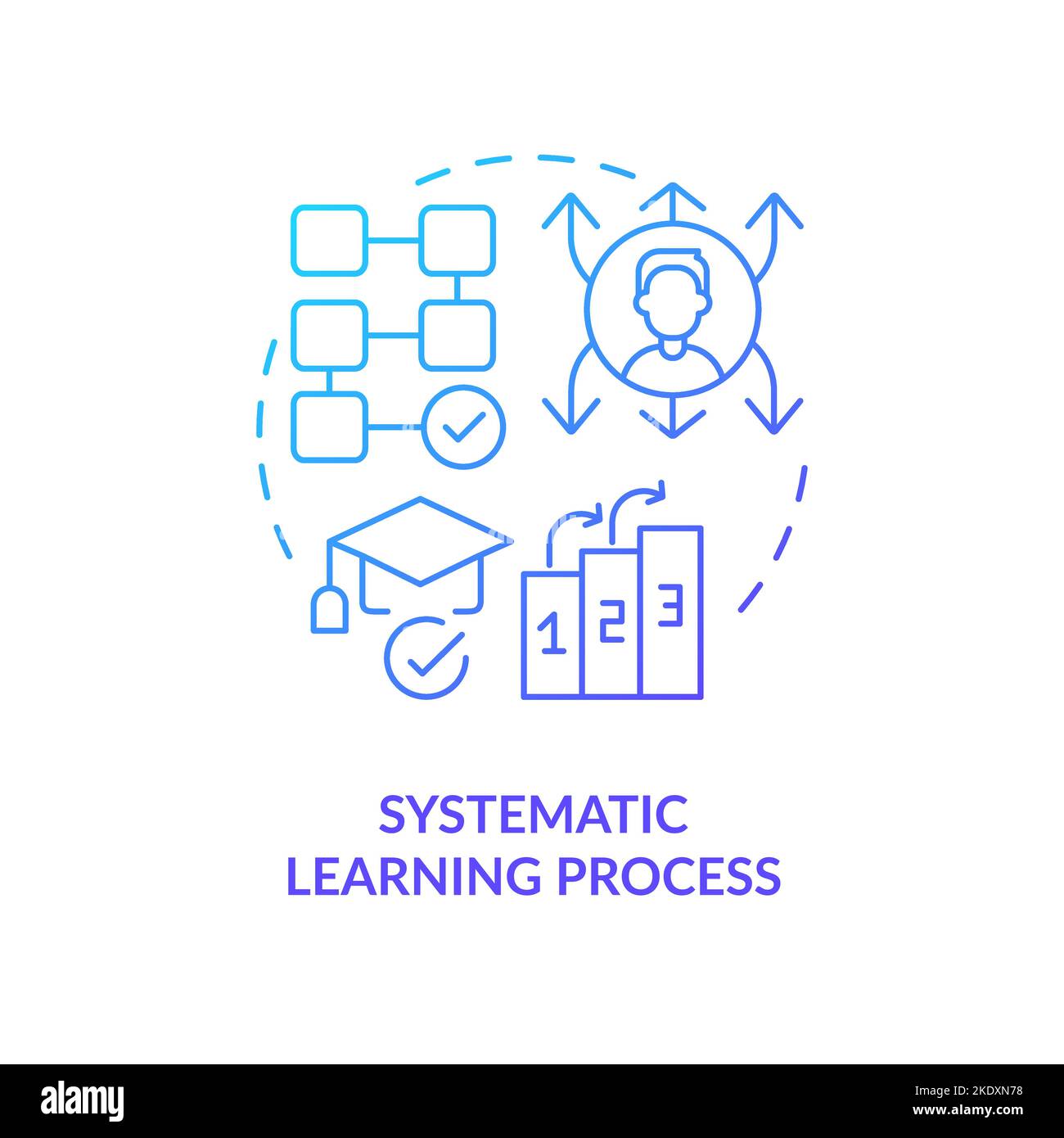 Processo di apprendimento sistematico - icona del concetto di gradiente blu Illustrazione Vettoriale