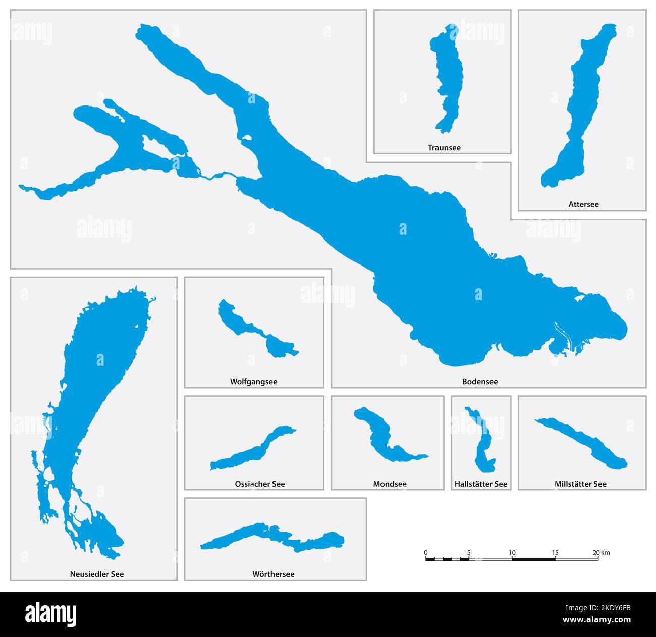 Mappa vettoriale delle dieci dimensioni dell'Austria in tedesco Foto Stock
