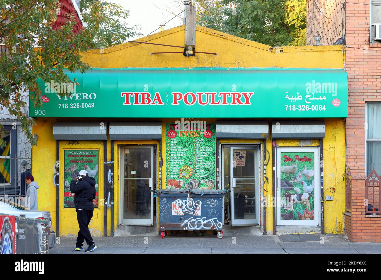 Un mercato di pollame vivo a Ridgewood, quartiere Queens, New York. Halal mercati umidi e macelli. Foto Stock