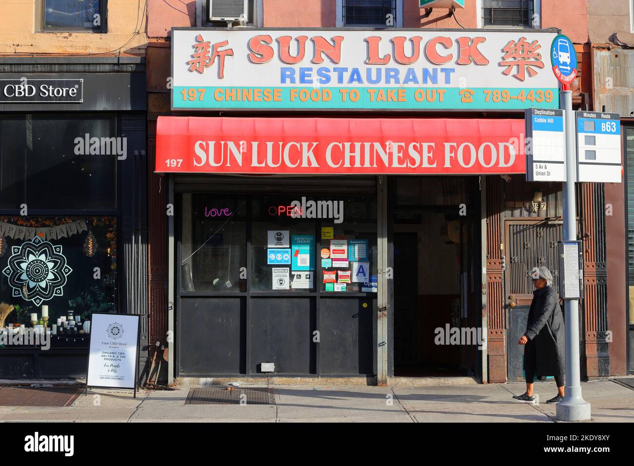 Sun Luck Chinese Food, 197 5th Ave, Brooklyn, New York, New York, NYC foto di un ristorante cinese da asporto a Park Slope. 紐約 Foto Stock