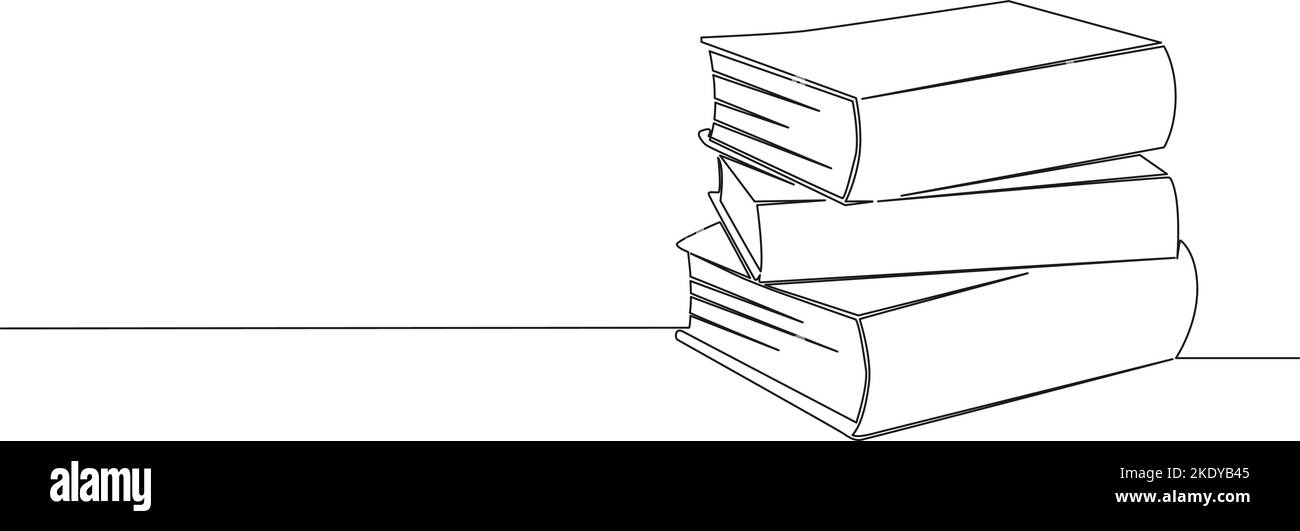disegno a linea singola continuo di una pila di libri, disegno vettoriale di line art Illustrazione Vettoriale