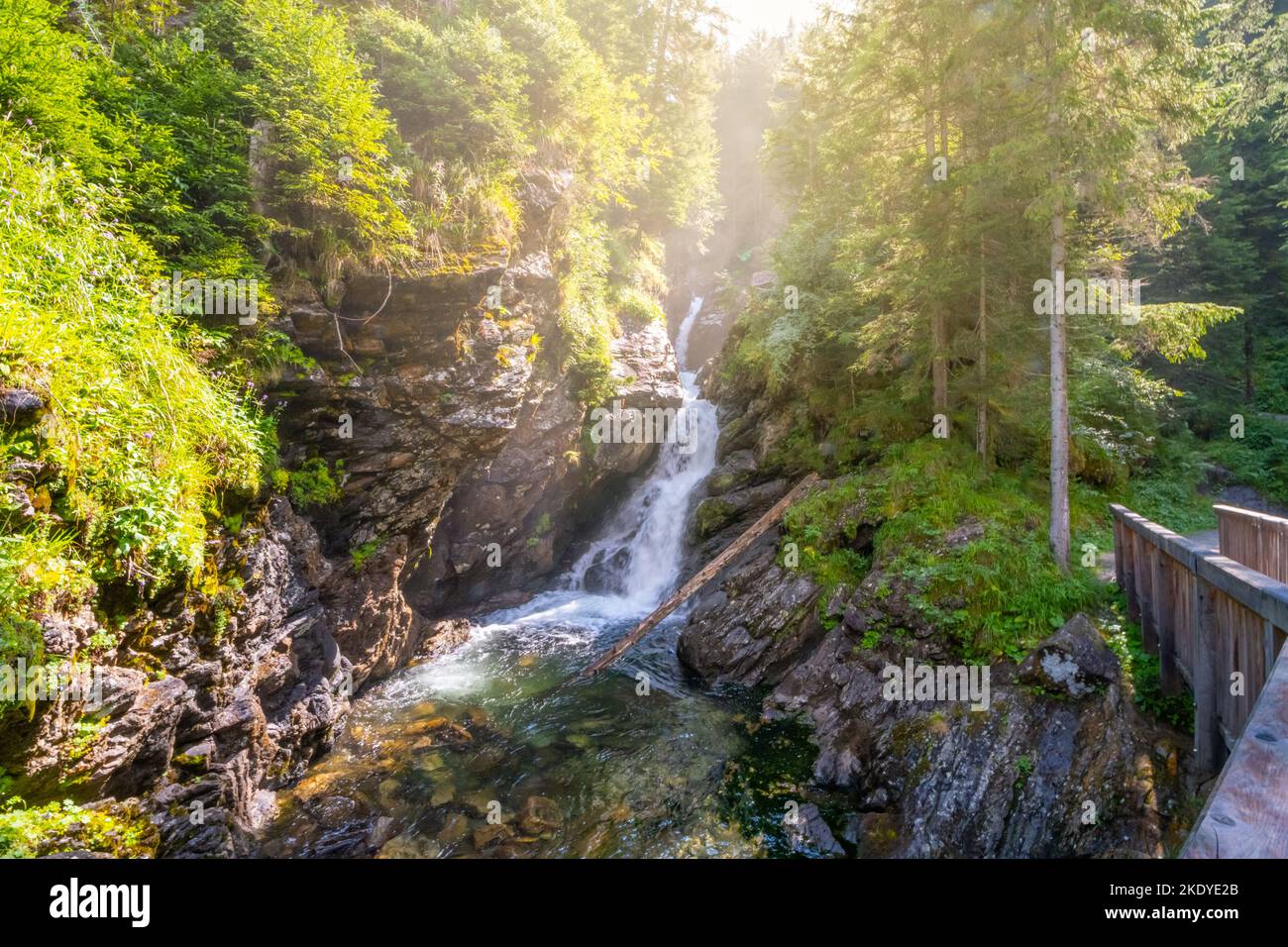 Cascata di Riesach nella Valle Untertal, Rohrmoos-Untertal nelle Alpi Schladminger, Austria Foto Stock