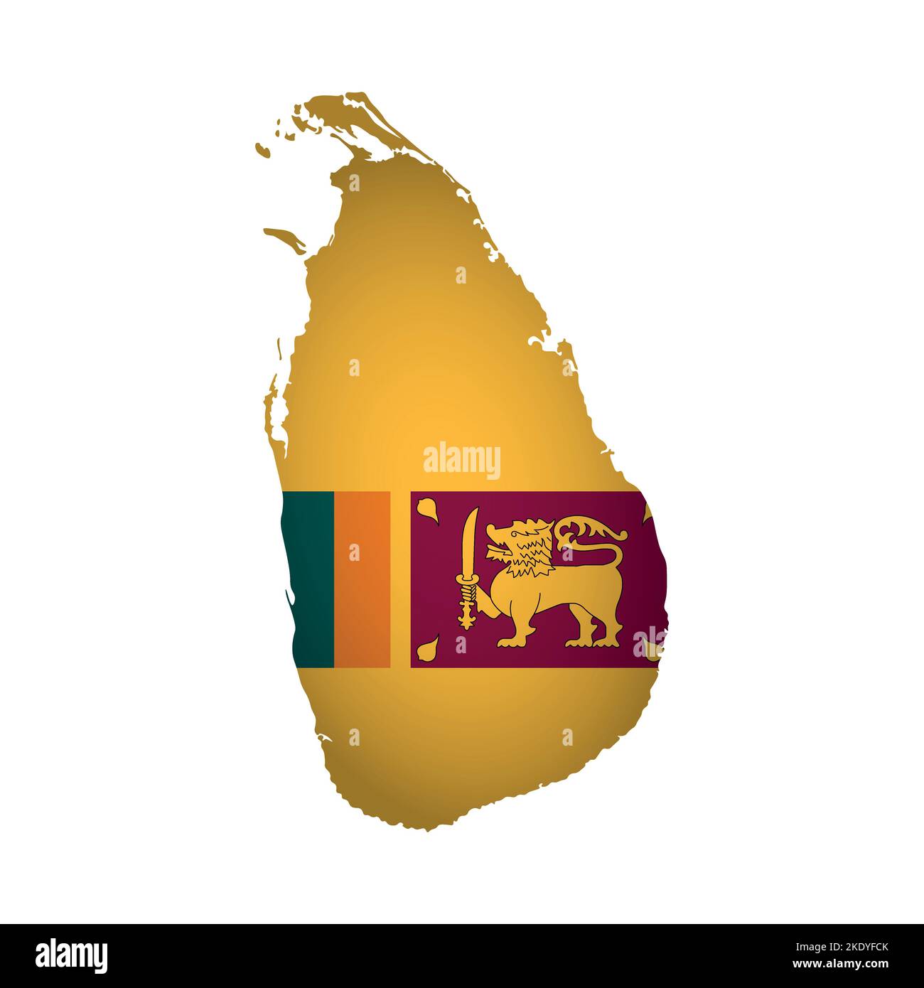 Illustrazione con isolamento vettoriale. Firma ufficiale sulla mappa dello Sri Lanka. Bandiera nazionale con leone dorato su sfondo colorato. Design creativo in poligonale Illustrazione Vettoriale