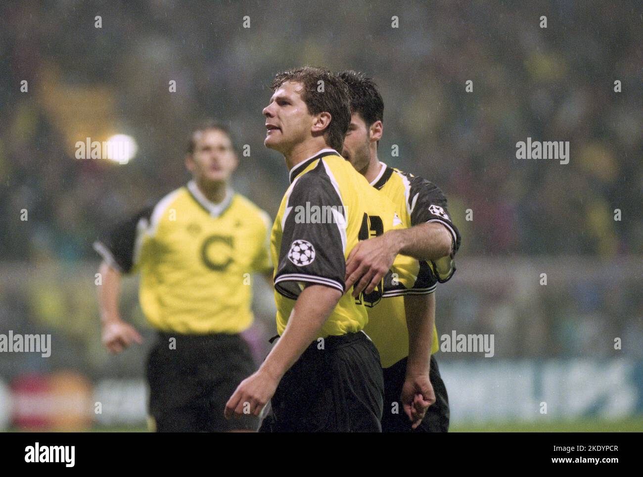 Firo: Calcio 13.09.1995: Calcio: Archivio foto, archivio foto, archivio foto, archivio foto, archivio CHL Champions League, gruppo fase stagione 1995/1996 95/96 BVB, Borussia Dortmund - Juventus Torino 1:3 giubilazione Andreas Moller dopo l'obiettivo 1:0 Foto Stock