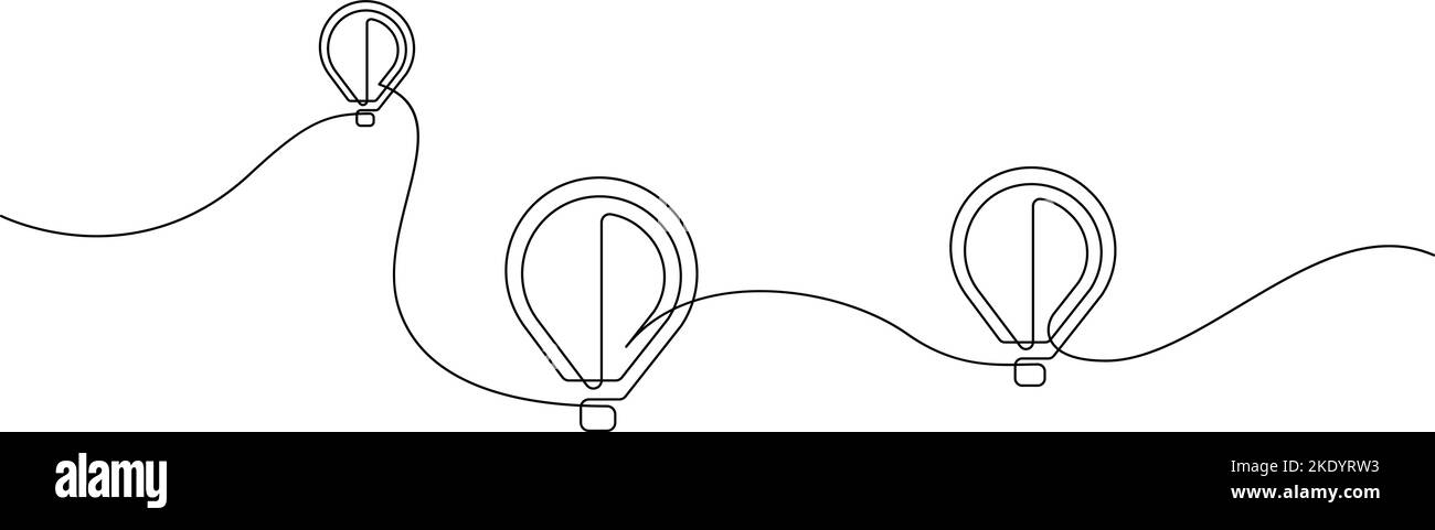 Palloncini con aria calda che volano nel segno del cielo. Icona di disegno a una linea continua. Illustrazione vettoriale Illustrazione Vettoriale