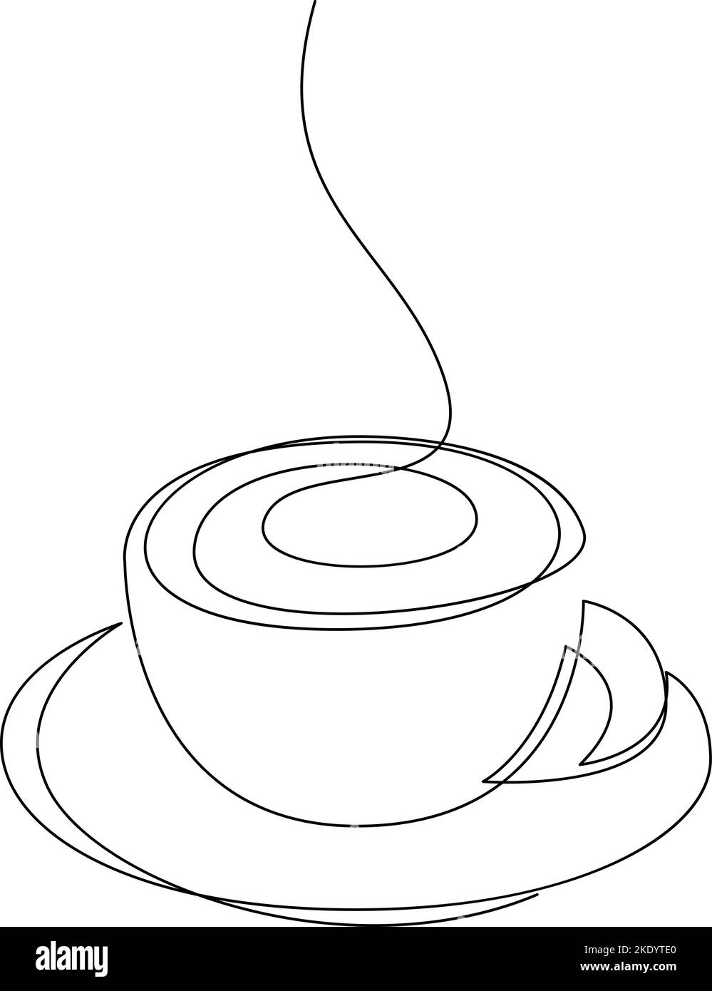 Tazza di caffè con vapore sulla piastra, disegno a linea continua Illustrazione Vettoriale